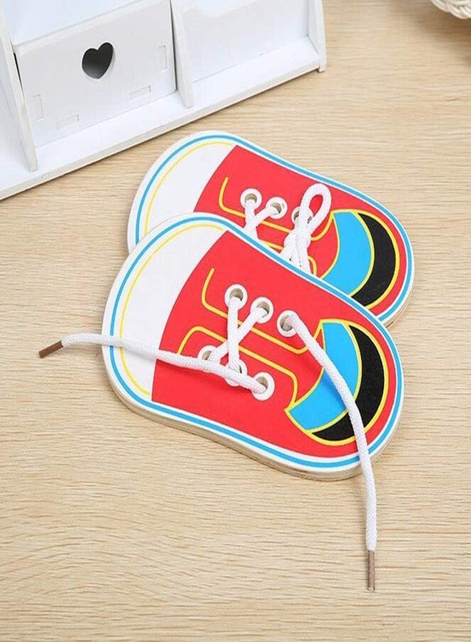 Fansoftiks Red Wooden Shoe Tying Practice, Learn to Tie Your Own Shoes Threading Lacing Shoes Training Early Learning Kits, Threading Lacing Shoes Training Board Early Learning,Decorative Accessories - Image 2